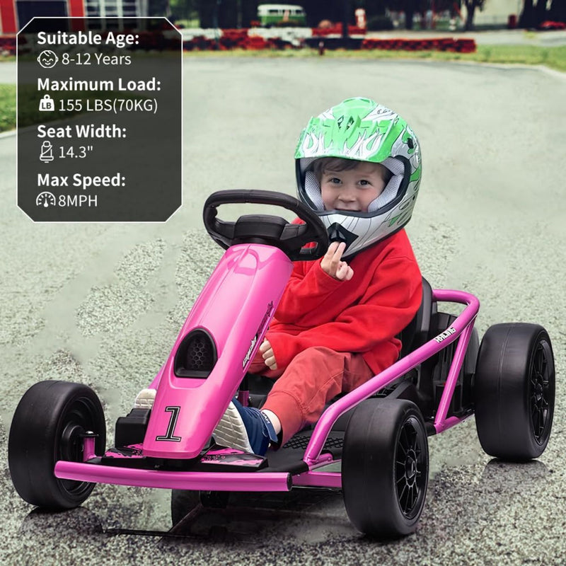 Electric Go Kart for Kids 8-12 Years - 300W*2 Motors, Music, 175LBS Capacity