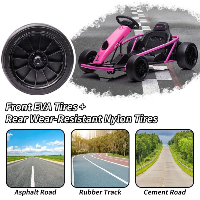 Electric Go Kart for Kids 8-12 Years - 300W*2 Motors, Music, 175LBS Capacity