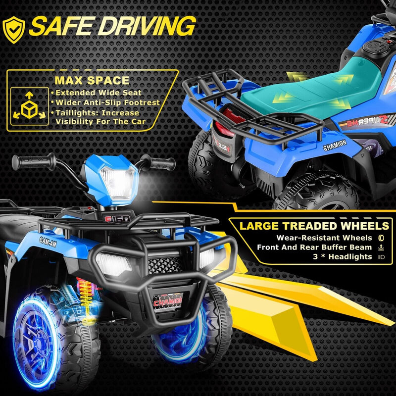 Electric Kids ATV Ride On Car with Music, LED Lights, and USB - Black Quad 4-Wheeler