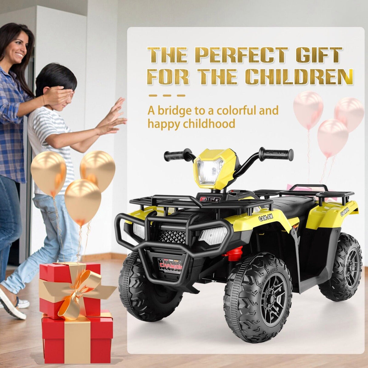 Electric Kids ATV Ride On Car with Music, LED Lights, and USB - Black Quad 4-Wheeler