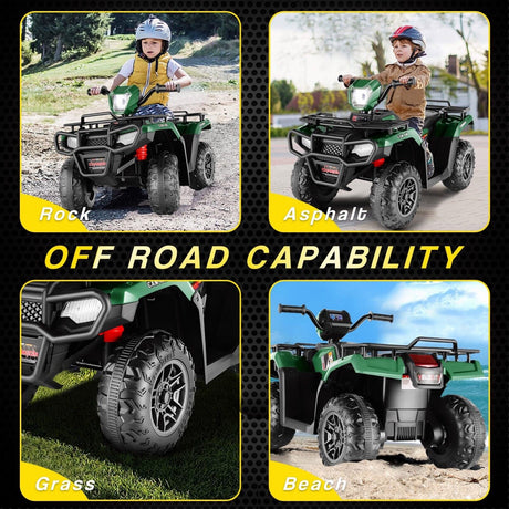 Electric Kids ATV Ride On Car with Music, LED Lights, and USB - Black Quad 4-Wheeler