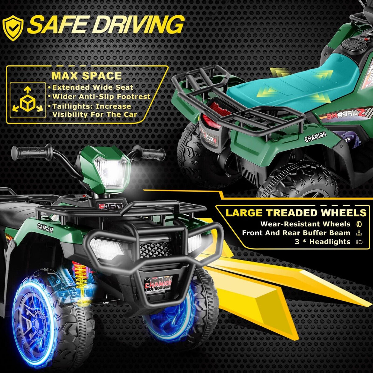 Electric 4-Wheeler Quad for Kids with 12V Battery and 2X30W Motor, USB Compatible