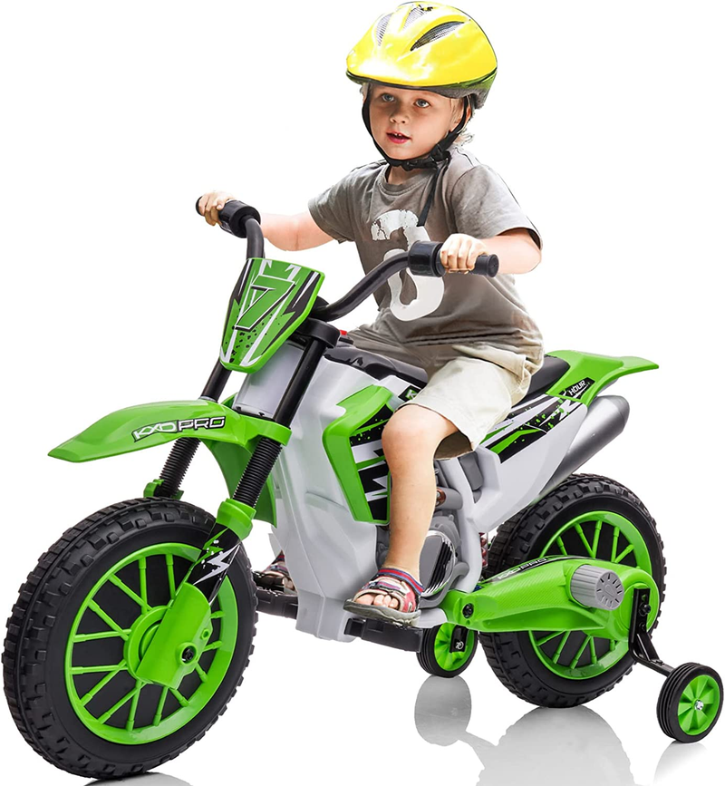Electric Kids Dirt Bike with Training Wheels - 12V7AH Battery Powered, 2 Speeds