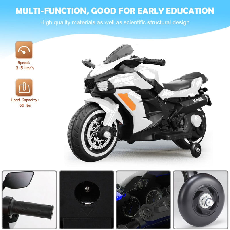 Electric Kids Motorbike with Rechargeable Battery - White