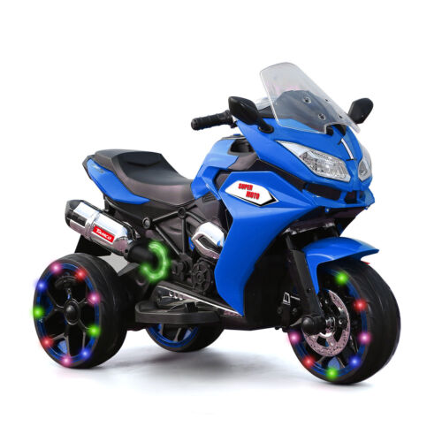 Electric Kids Motorcycle with LED Lights, Music, and Screen - Blue