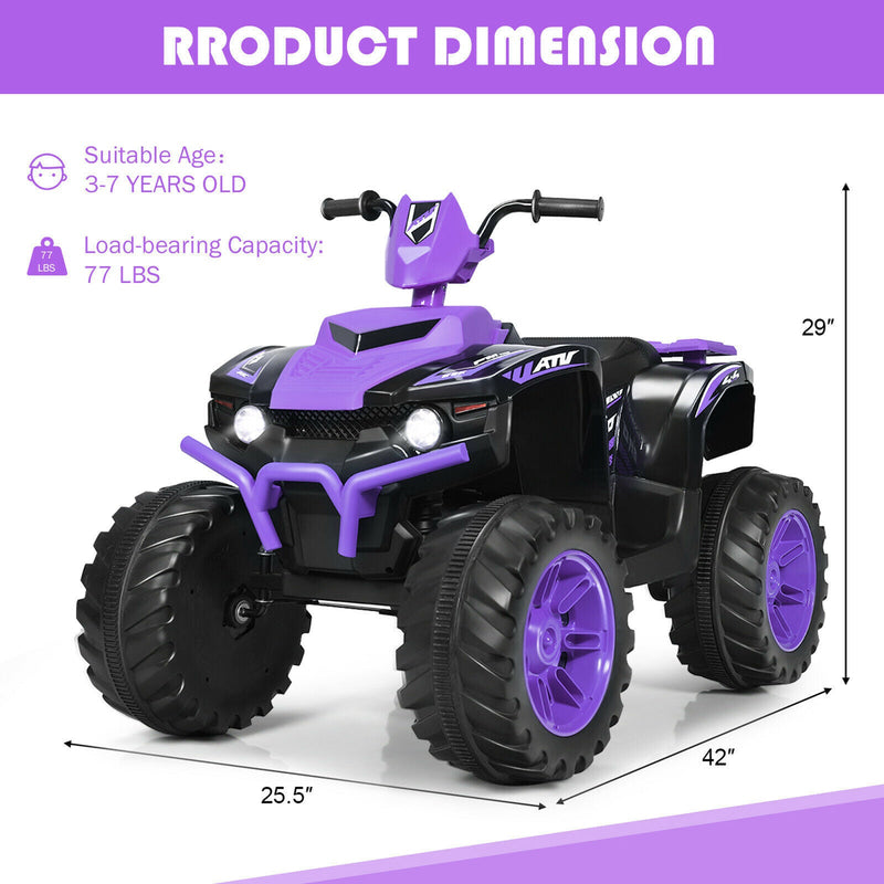 Electric Kids Ride On ATV 4-Wheeler Quad with Music and LED Light - Purple