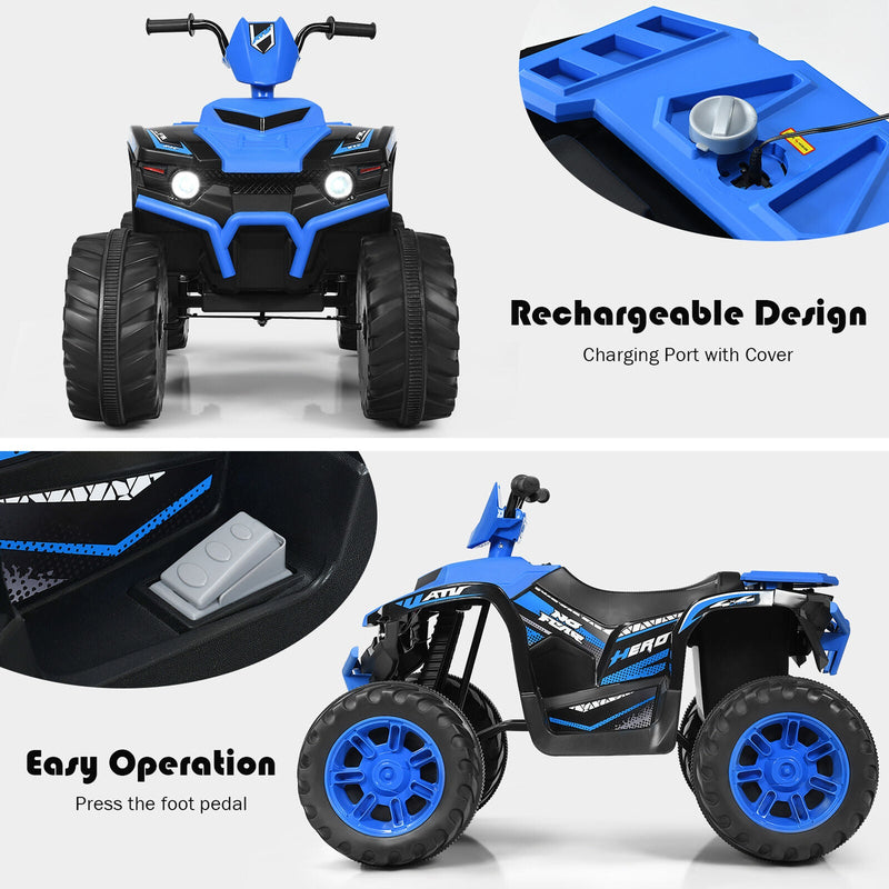 Electric Kids Ride On ATV 4-Wheeler Quad with Music and LED Lights - Navy