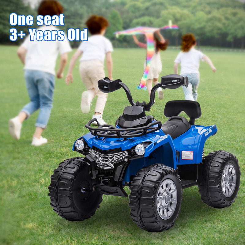 Electric Kids Ride On ATV 4-Wheeler Quad with Music, LED Lights, and USB - Blue