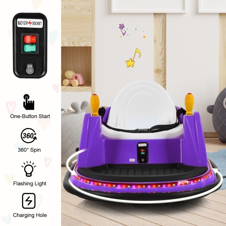 Electric Kids Ride On Bumper Car with Flashing Lights and Remote Control - Perfect Toddler Toy Gift