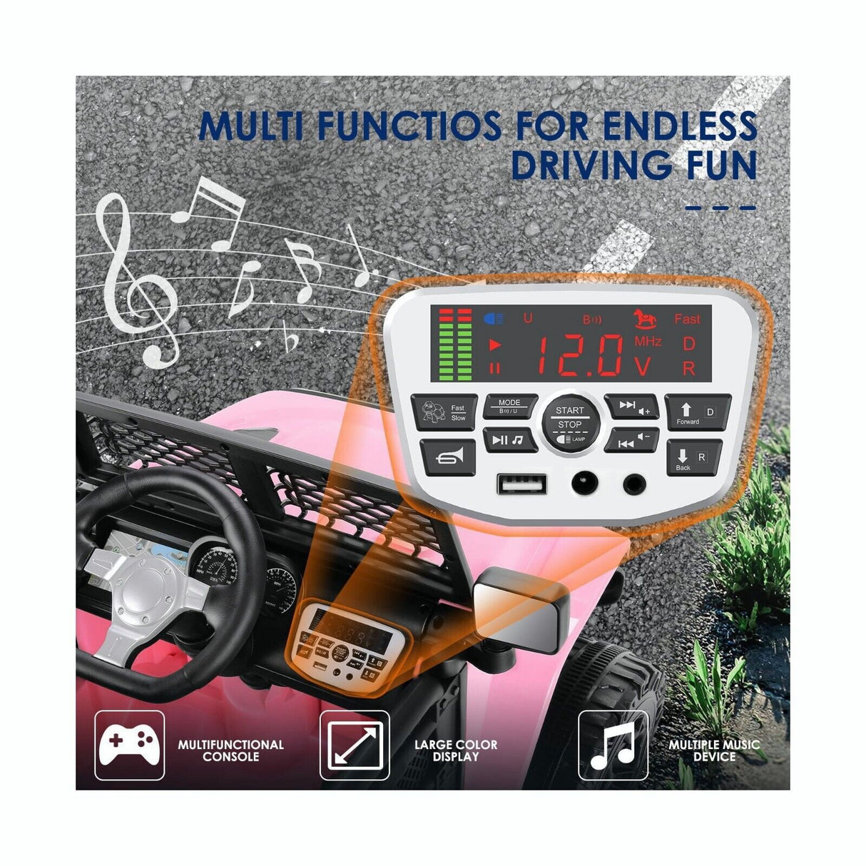 12V Electric Ride-On Car for Kids with Remote Control and 3 Speed Options