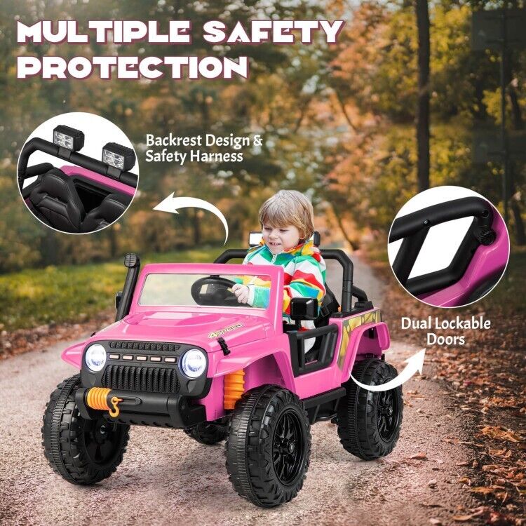 Electric Kids Ride On Car Truck Toy with Parent Remote Control and LED Lights - Pink