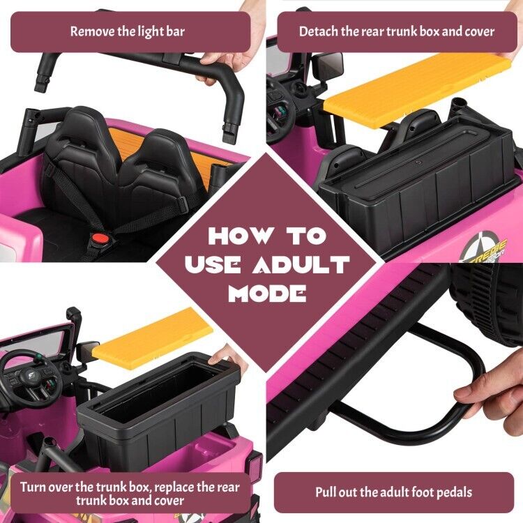 Electric Kids Ride On Car Truck Toy with Parent Remote Control and LED Lights - Pink