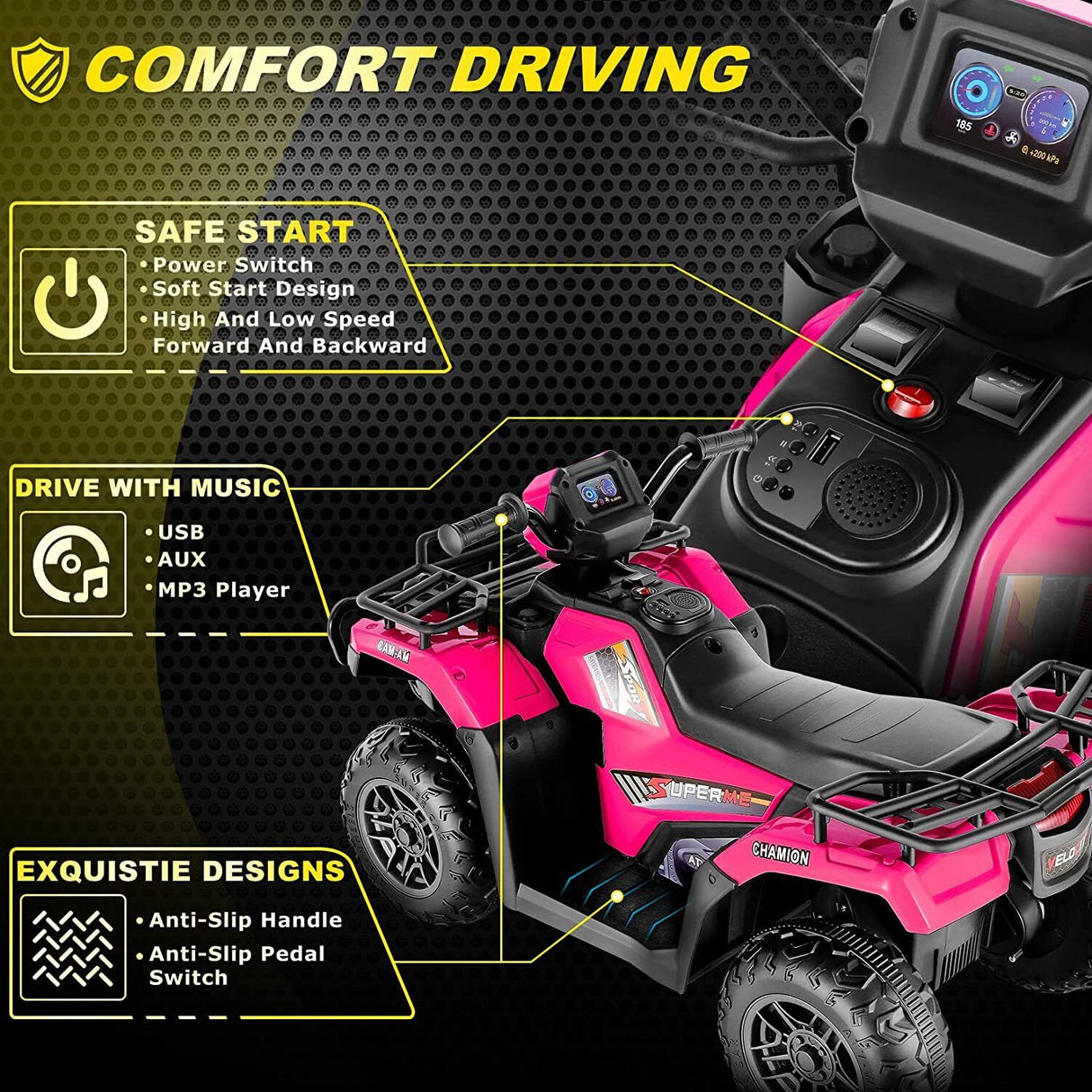 Electric 4-Wheeler ATV Quad for Kids with LED Lights, USB and MP3 Compatibility - Ideal for Boys and Girls
