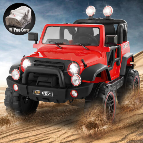 3-Speed Red Ride On Car Truck for Kids with RC, MP3, LED Lights, USB, and Cover - 12V