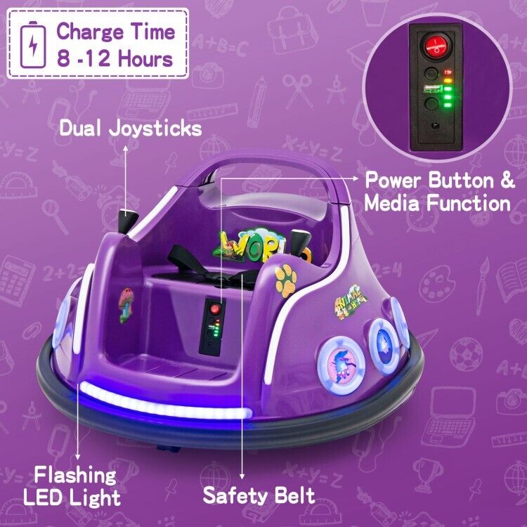 Electric Kids Ride-On Car with Remote Control and Flashing LED Lights - Purple
