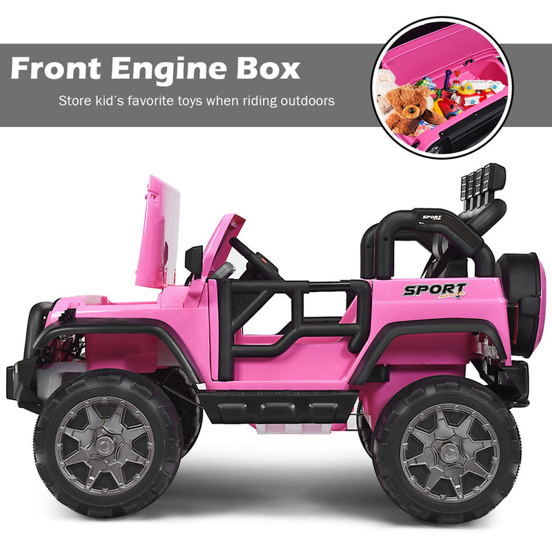 Electric Kids Ride On Car with Remote Control and Music - Pink with Storage Box
