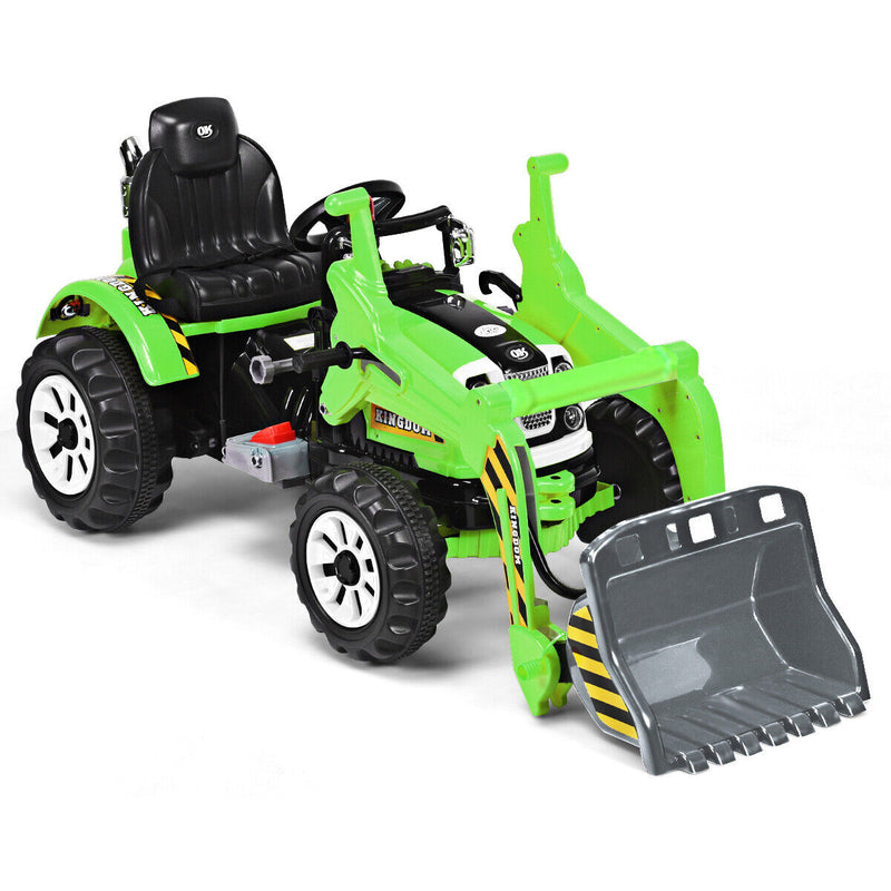 Electric Kids Ride-On Excavator Truck Toy - Green 12V Toddler Vehicle