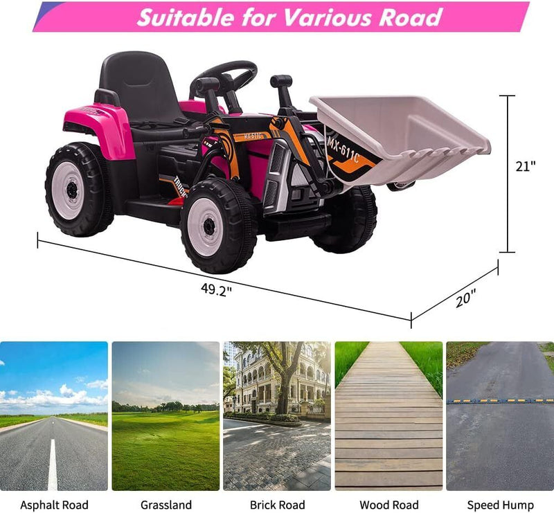 Electric Kids Ride-On Excavator with Remote Control - Rose Red