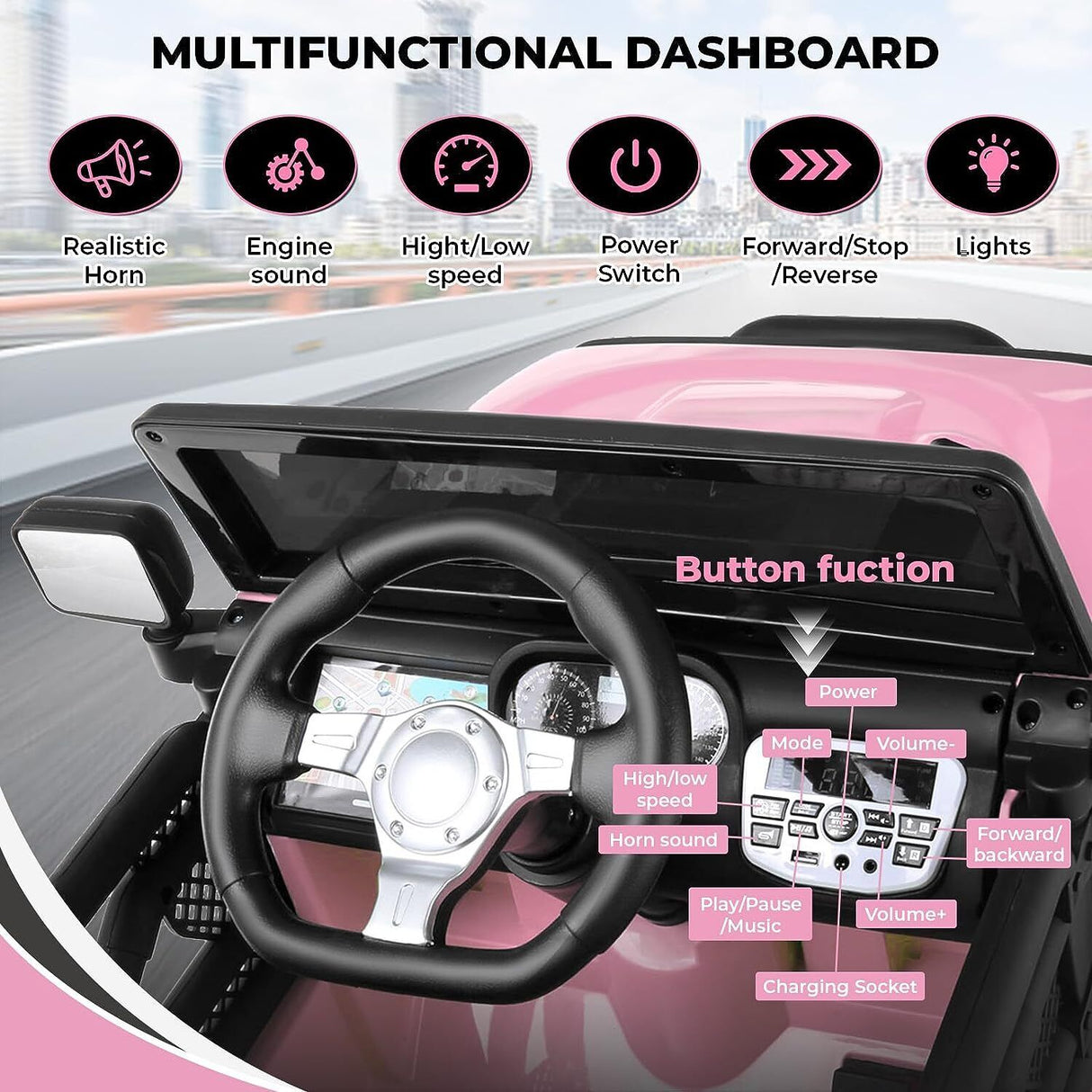 12V Electric Ride-On JEEP Truck for Kids with LED Lights and Remote Control - USB Compatible