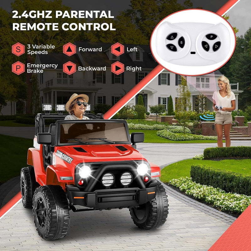 12V Electric Ride-On JEEP Truck for Kids with LED Lights and Remote Control - USB Compatible