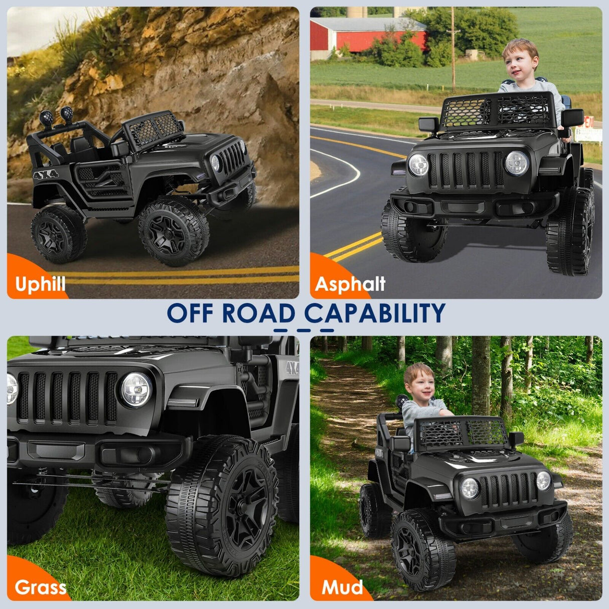 JEEP LED Ride On Car with Remote Control, USB, and MP3 for Kids