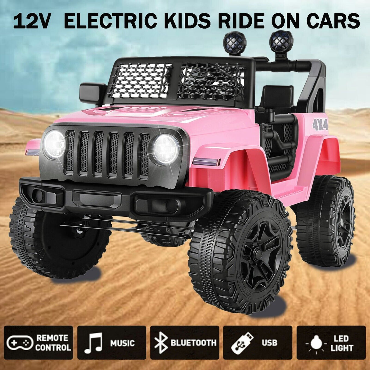 Electric Ride-On JEEP Toy Truck for Kids with Remote Control and 2 Seats - 12V, 4 Wheels