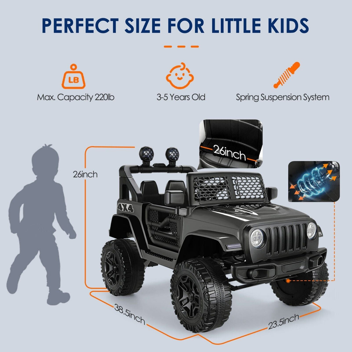 Electric Ride-On JEEP Toy Truck for Kids with Remote Control and 2 Seats - 12V, 4 Wheels