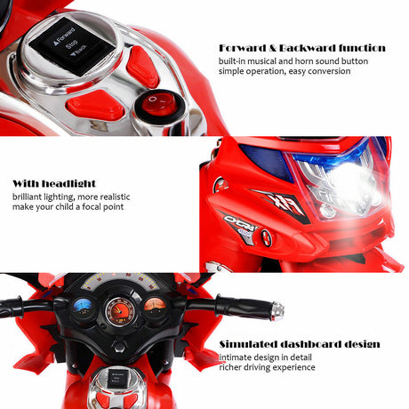 Electric Kids Ride-On Motorcycle with 3 Wheels and 6V Battery Power
