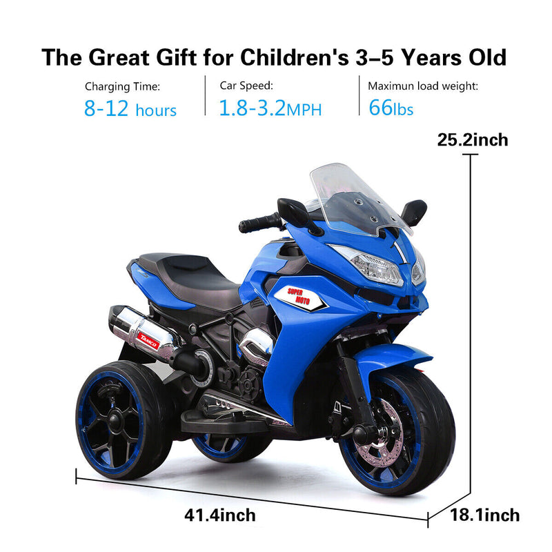 Electric Kids Ride-On Motorcycle with LED Wheels, Music, and Screen - Blue