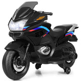 Electric Kids Ride-On Motorcycle with Training Wheels and Lights - Black