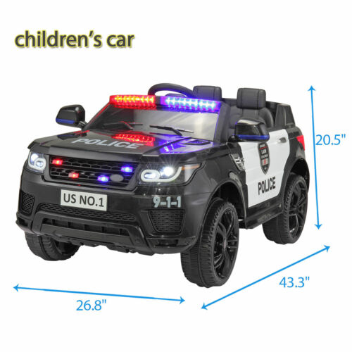 Electric Kids Ride On Police Car with Remote Control, Flashing Lights, and Horn - Black