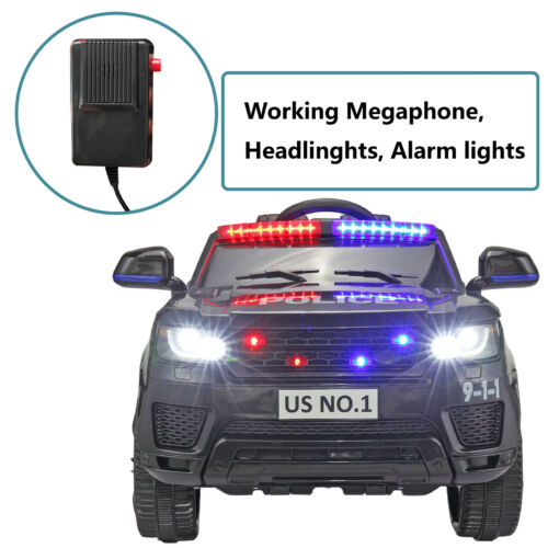 Electric Kids Ride On Police Car with Remote Control, Flashing Lights, and Horn - Black