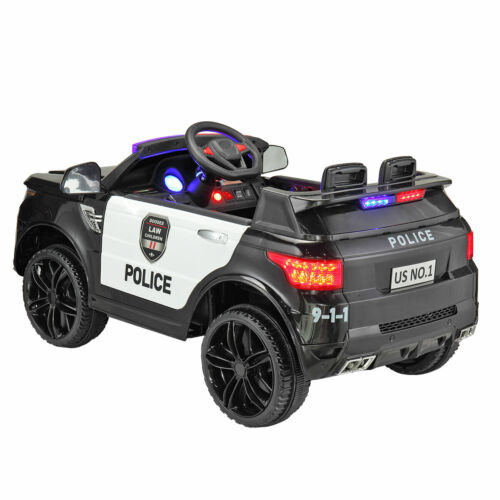 Electric Kids Ride On Police Car with Remote Control, Flashing Lights, and Horn - Black