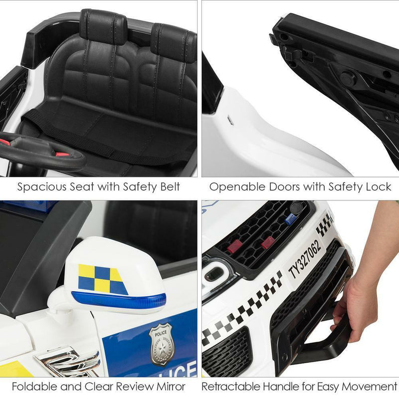 Electric Kids Ride-On Police Car with Remote Control, Music, and Headlights - MP3 Compatible