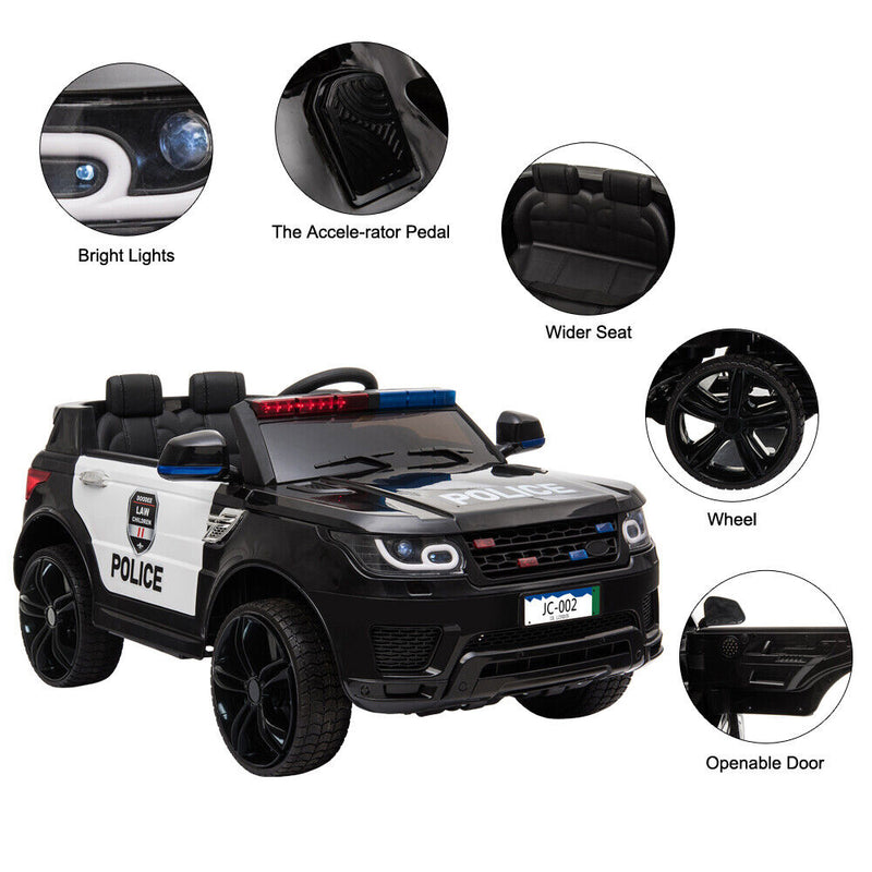 Electric Kids Ride On Police SUV with Remote Control and Music - Black