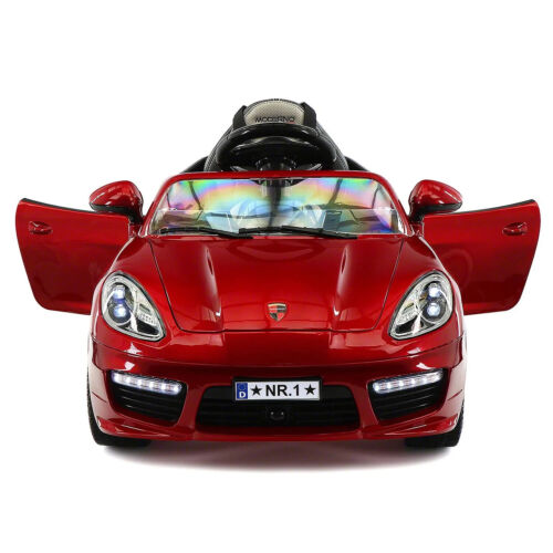 Electric Kids Ride-On Roadster Sports Car with PU Leather Seat, 2 Speeds, Lights, and Remote Control