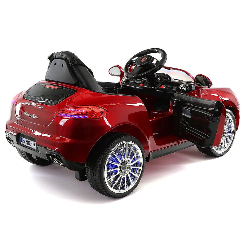 Electric Kids Ride-On Roadster Sports Car with PU Leather Seat, 2 Speeds, Lights, and Remote Control