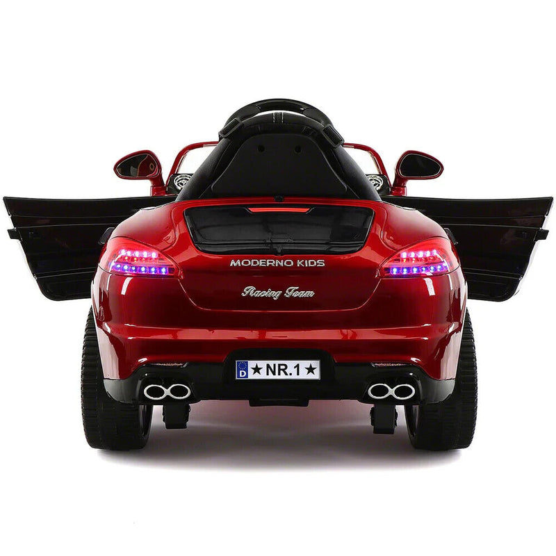 Electric Kids Ride-On Roadster Sports Car with PU Leather Seat, 2 Speeds, Lights, and Remote Control