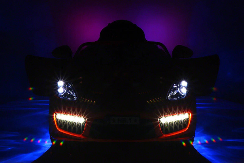 Electric Kids Ride-On Roadster Sports Car with PU Leather Seat, 2 Speeds, Lights, and Remote Control