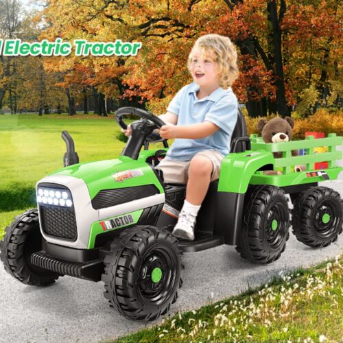 Electric Kids Ride On Tractor with Remote Control, LED Lights, and MP3 Player - 12V Battery Powered Toy