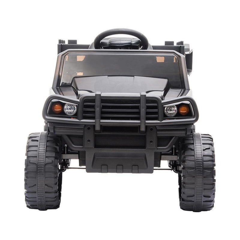 Electric Kids Ride On Tractor with Trailer and LED Lights - 12V Battery Powered in Black
