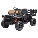 Electric Kids Ride On Tractor with Trailer and LED Lights - 12V Battery Powered in Black