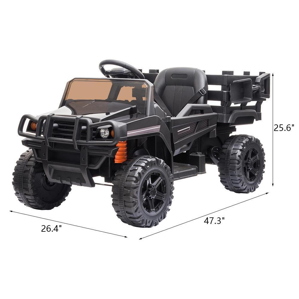 Electric Kids Ride On Tractor with Trailer and LED Lights - 12V Battery Powered in Black