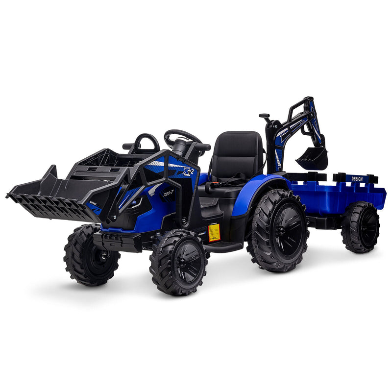12V Electric Ride On Tractor Toy with Remote Control, Trailer, and LED Light - Perfect Gift for Kids