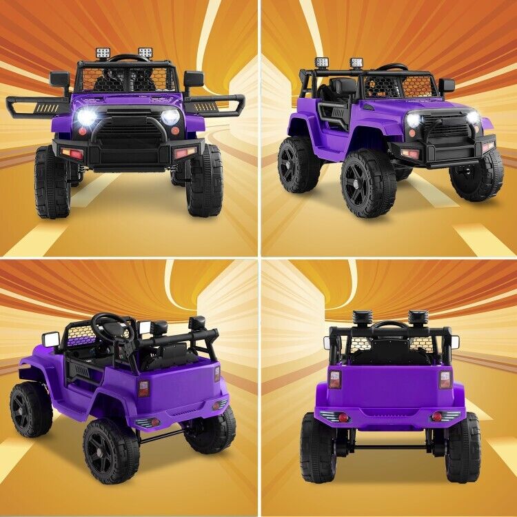 Electric Kids Ride On Truck Car with Remote Control and 3-Speeds - Purple with Headlights