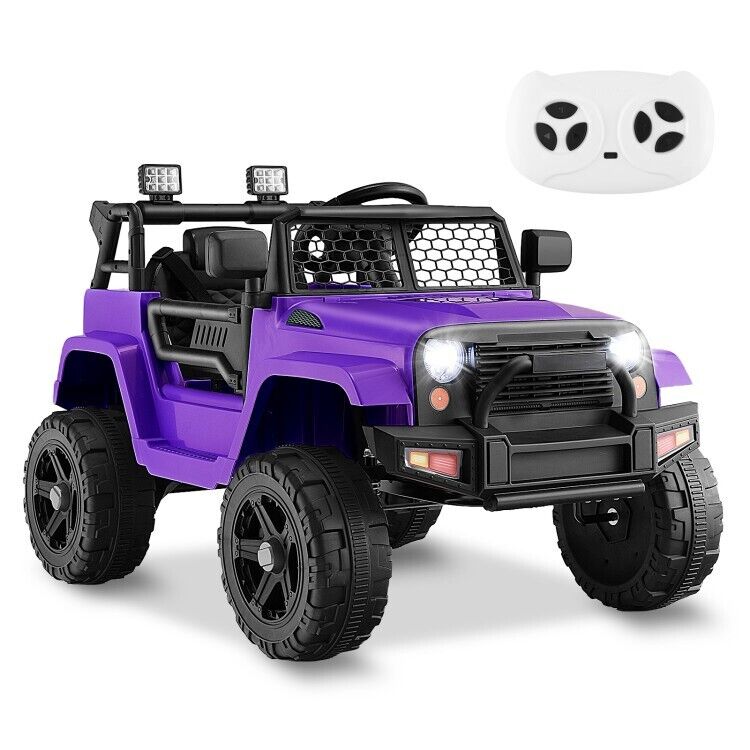 Electric Kids Ride On Truck Car with Remote Control and 3-Speeds - Purple with Headlights