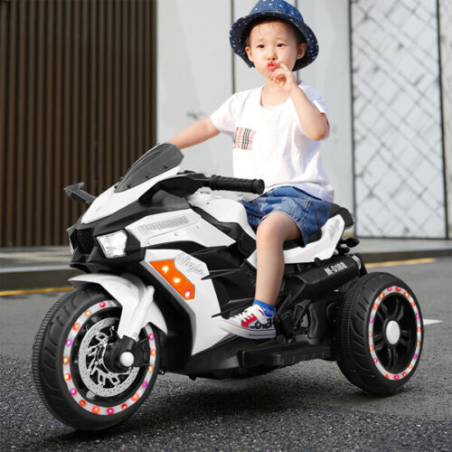 Electric Kids Touring Motorbike with LED Lights - 12V Battery Powered in White