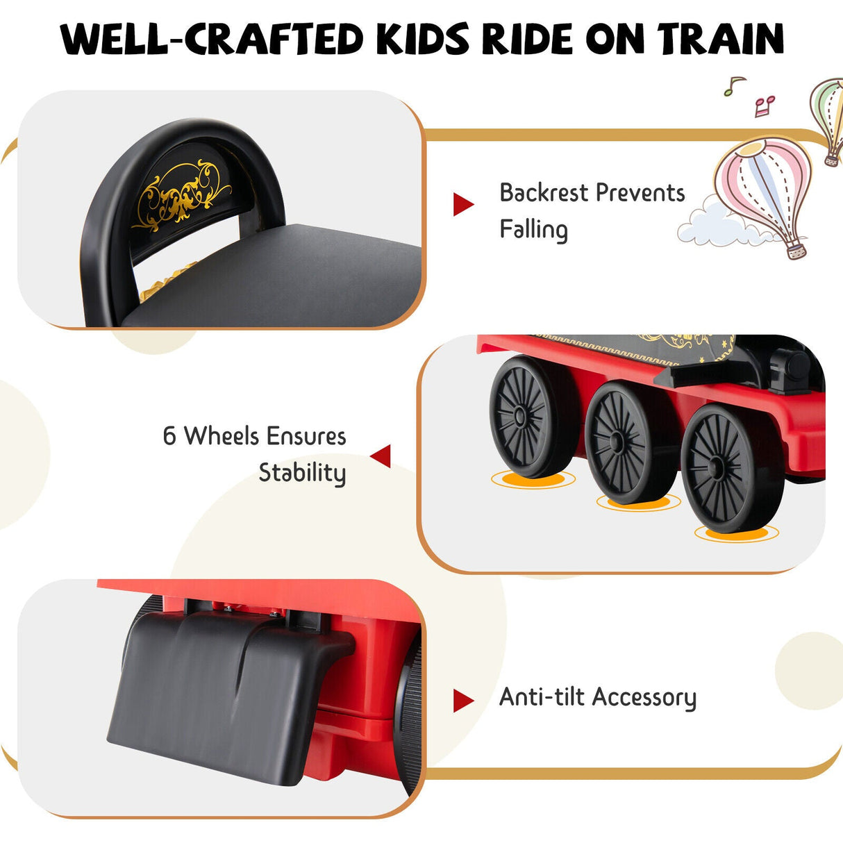 Electric Kids Train Toy with Unique Design & Stickers - Black