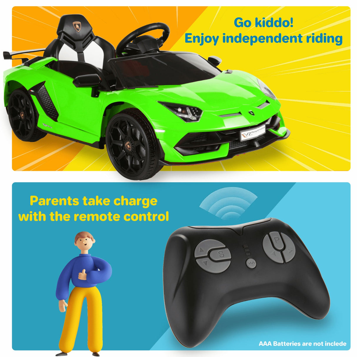 Electric Lamborghini Ride-On Car for Kids with Remote Control and MP3 Player - 12V Toy for Children