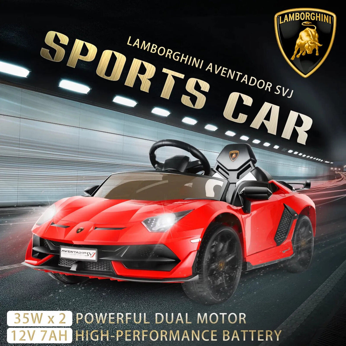 Electric Lamborghini Ride-On Car for Kids with Remote Control, LED Lights, and MP3 Player